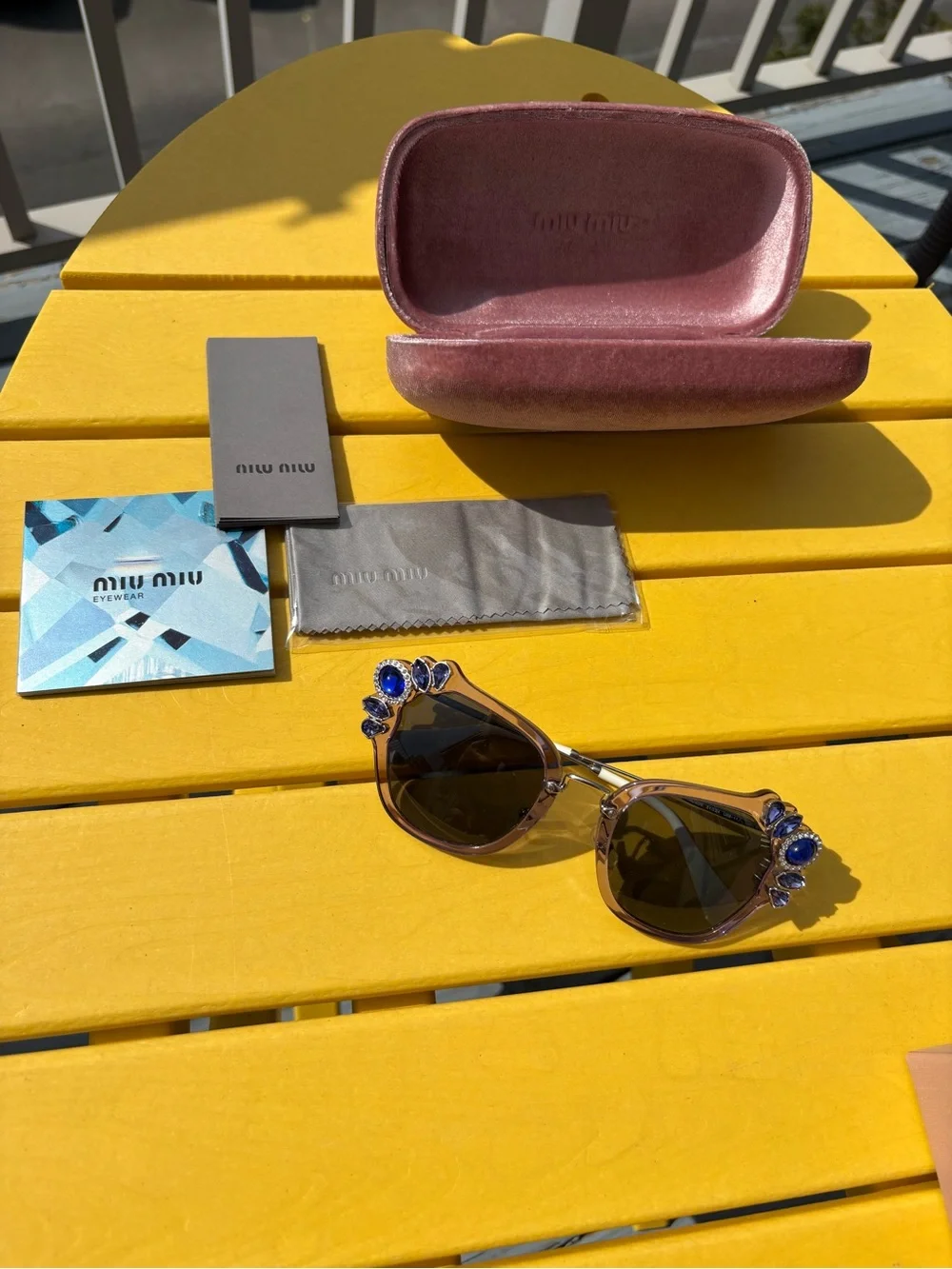 Miu Miu Jeweled Crystal Embellished Sunglasses w/ Case & Box